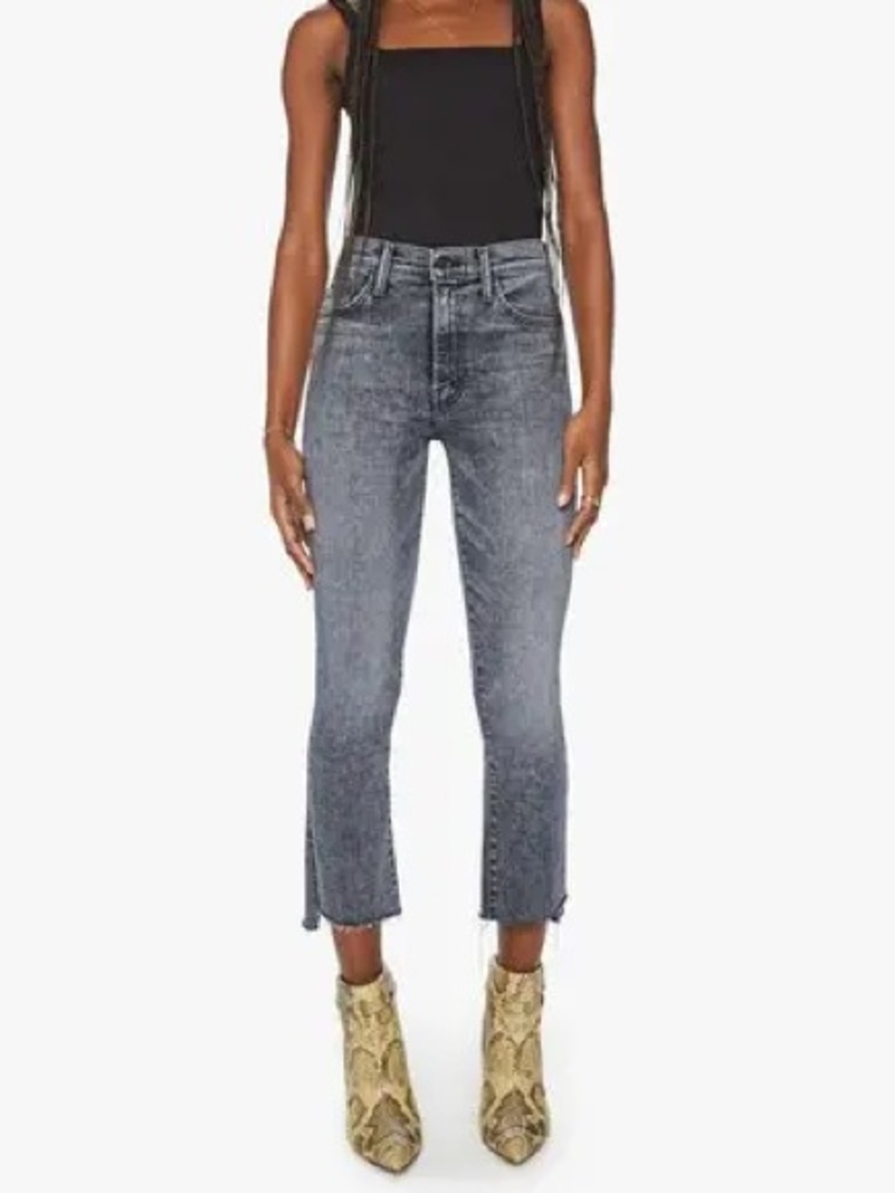 MOTHER The Insider Crop Step Fray Jeans Train Stops Black 27x23